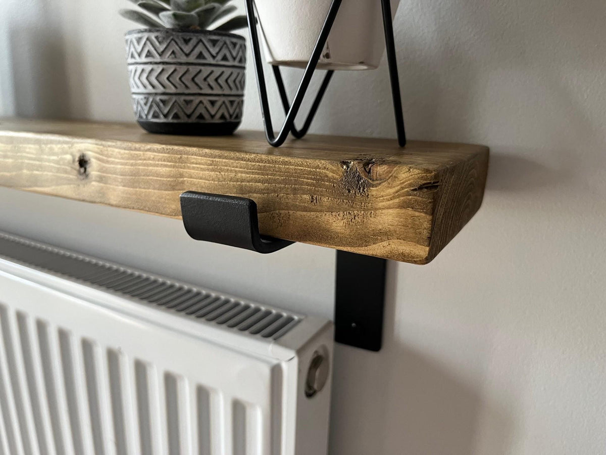 Rustic Radiator Shelf Solid Wood - Medium and Dark Oak Colour - Multiple Lengths Available - Brackets Included