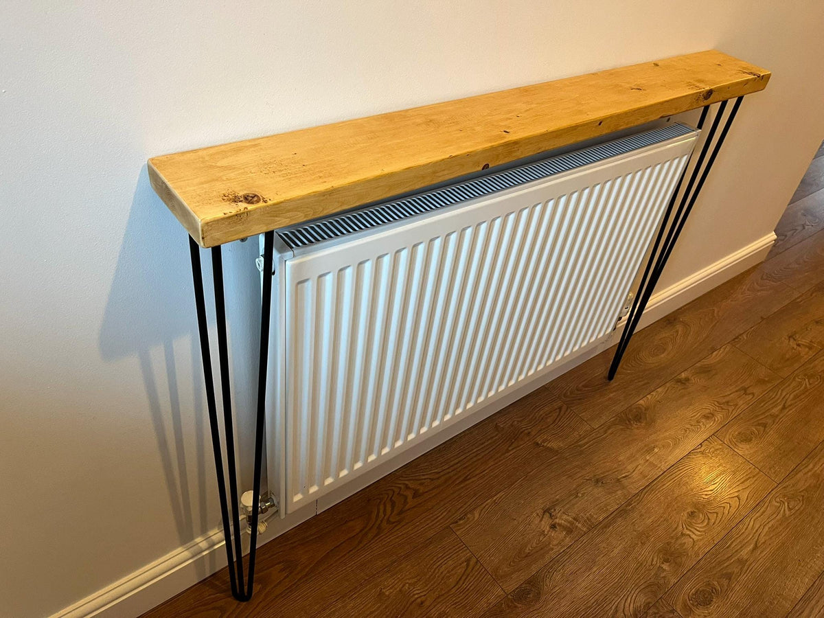 Solid Wood Radiator Shelf Console Table | Slim Hallway Table with Hairpin Legs (3 Colours)