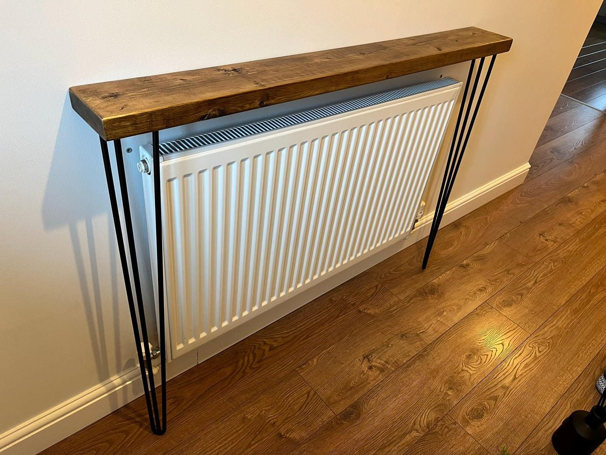 Solid Wood Radiator Shelf Console Table | Slim Hallway Table with Hairpin Legs (3 Colours)