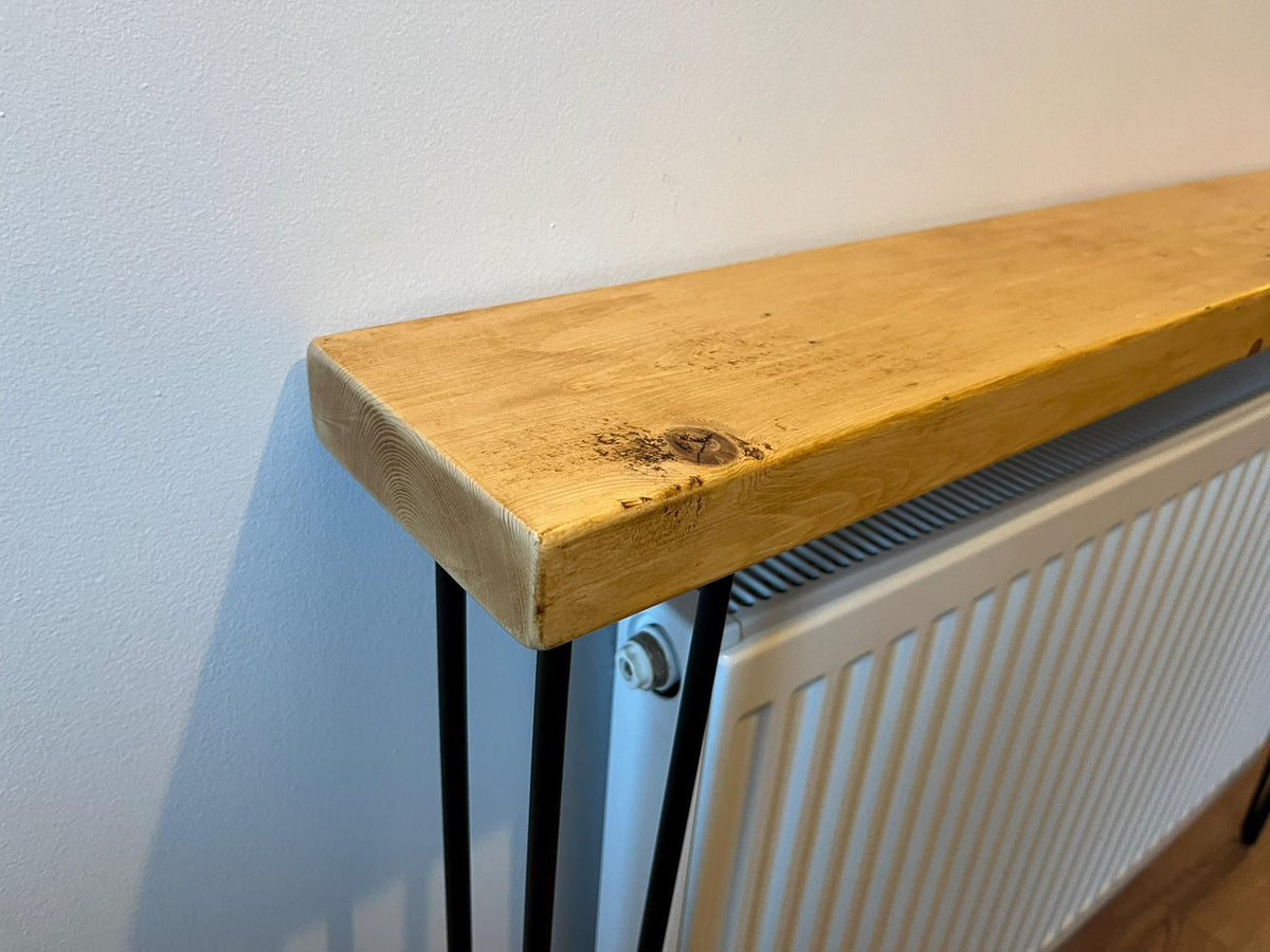 Solid Wood Radiator Shelf Console Table | Slim Hallway Table with Hairpin Legs (3 Colours)