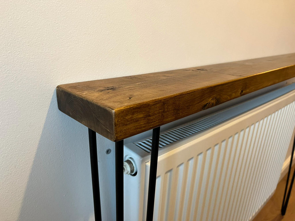 Solid Wood Radiator Shelf Console Table | Slim Hallway Table with Hairpin Legs (3 Colours)