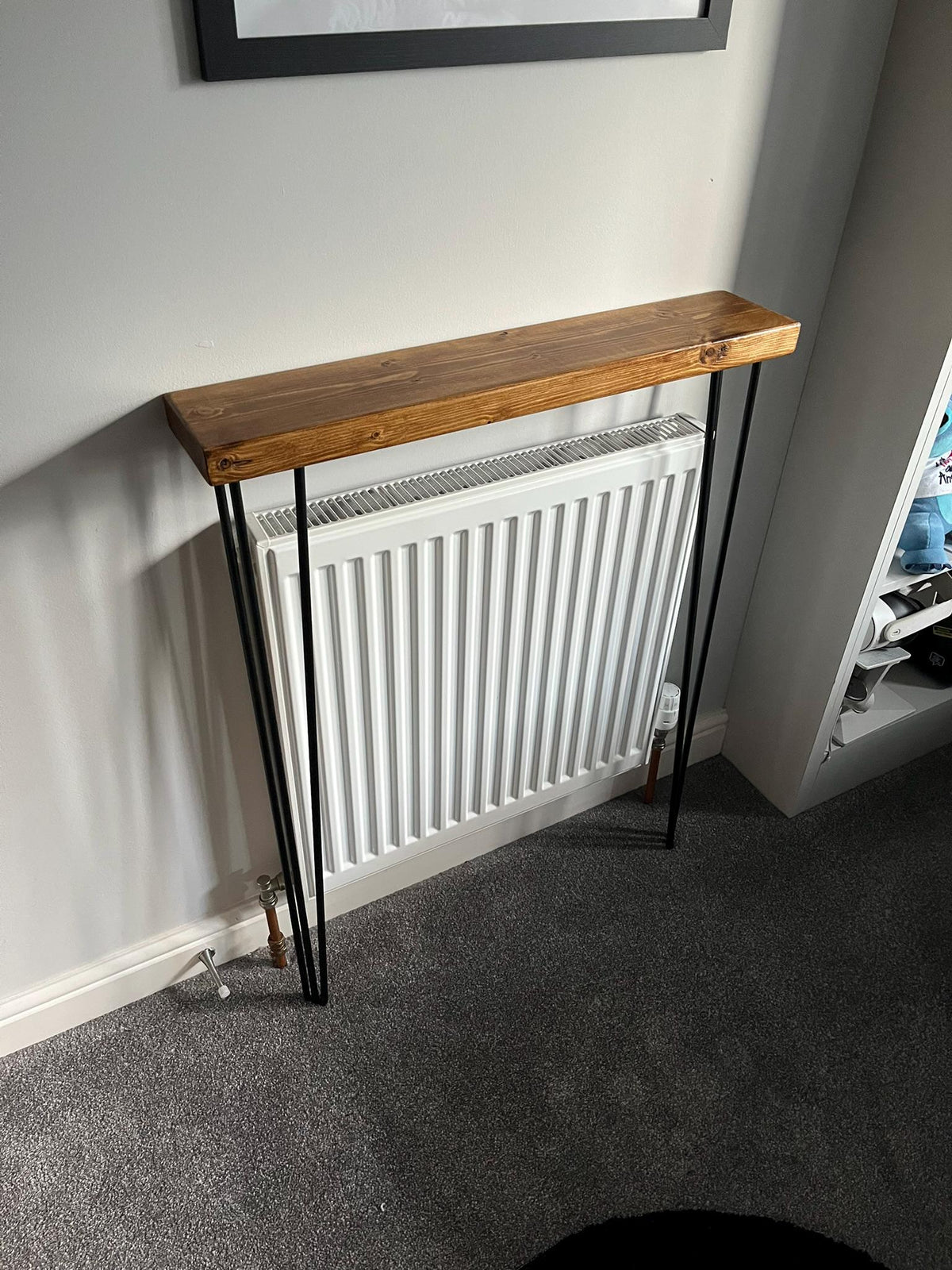Solid Wood Radiator Shelf Console Table | Slim Hallway Table with Hairpin Legs (3 Colours)
