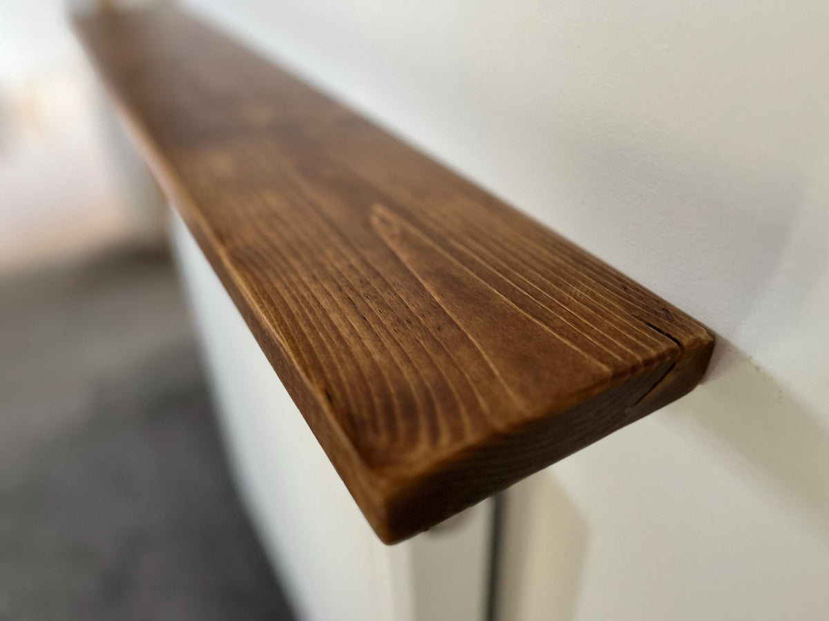 Slim Solid Wood Shelf with Cast Iron Brackets | Industrial Hallway Radiator Alcove Shelf