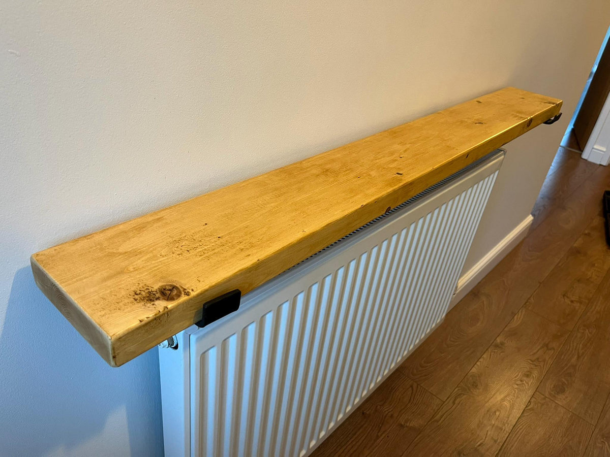 Rustic Radiator Shelf with Brackets - Jacobean or Light Brown - Multiple Lengths Available - Handmade