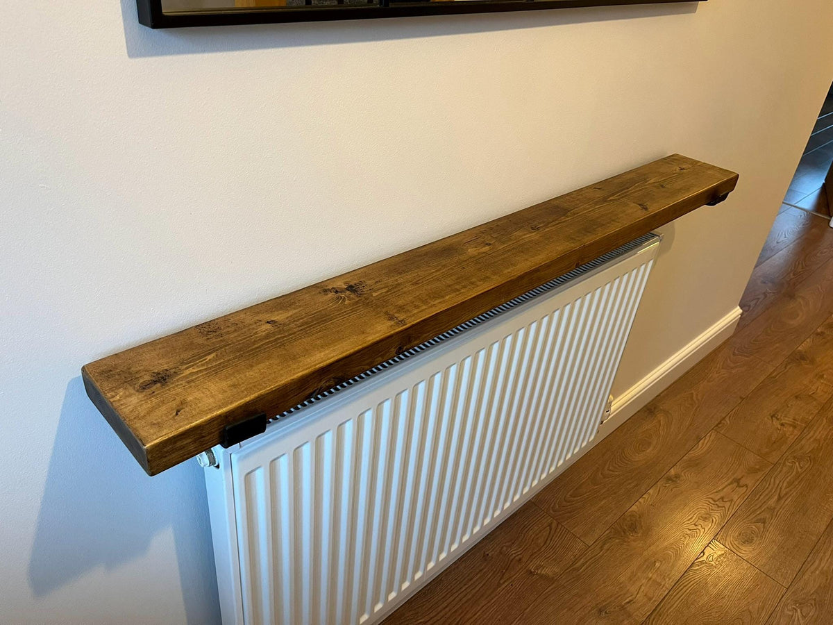 Rustic Radiator Shelf with Brackets - Jacobean or Light Brown - Multiple Lengths Available - Handmade