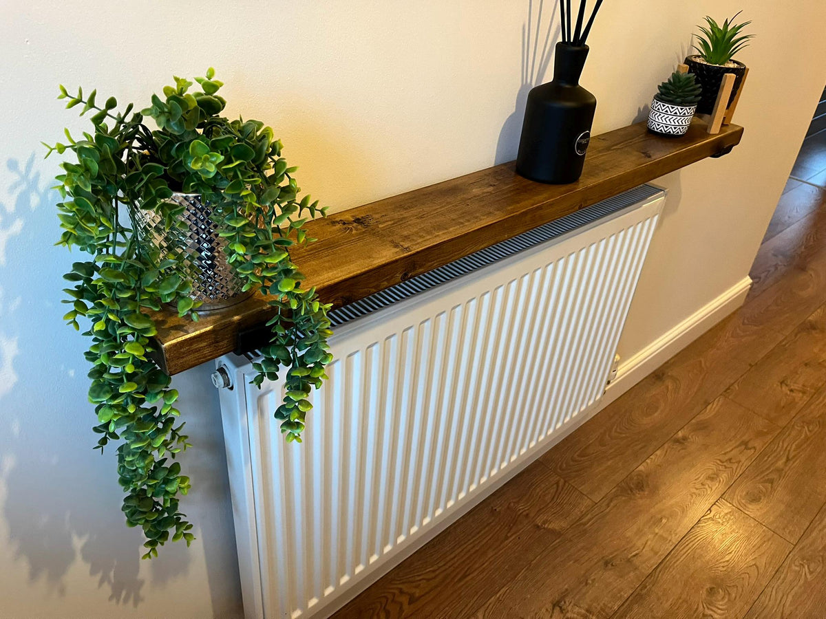 Rustic Radiator Shelf with Brackets - Jacobean or Light Brown - Multiple Lengths Available - Handmade