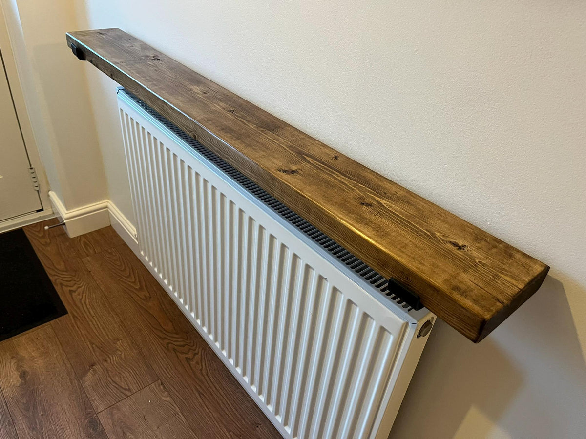 Rustic Radiator Shelf with Brackets - Jacobean or Light Brown - Multiple Lengths Available - Handmade