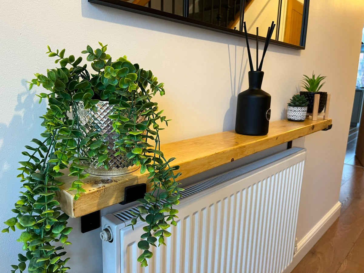 Rustic Radiator Shelf with Brackets - Jacobean or Light Brown - Multiple Lengths Available - Handmade