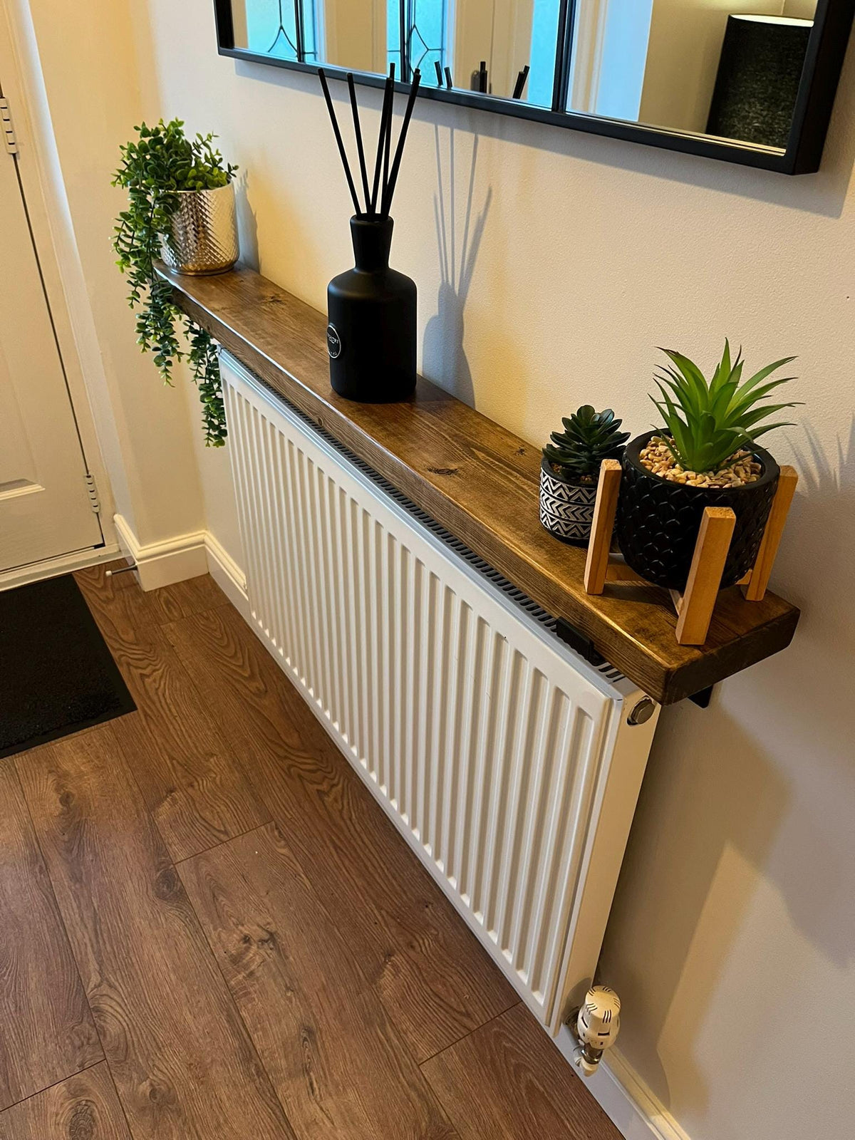 Rustic Radiator Shelf with Brackets - Jacobean or Light Brown - Multiple Lengths Available - Handmade