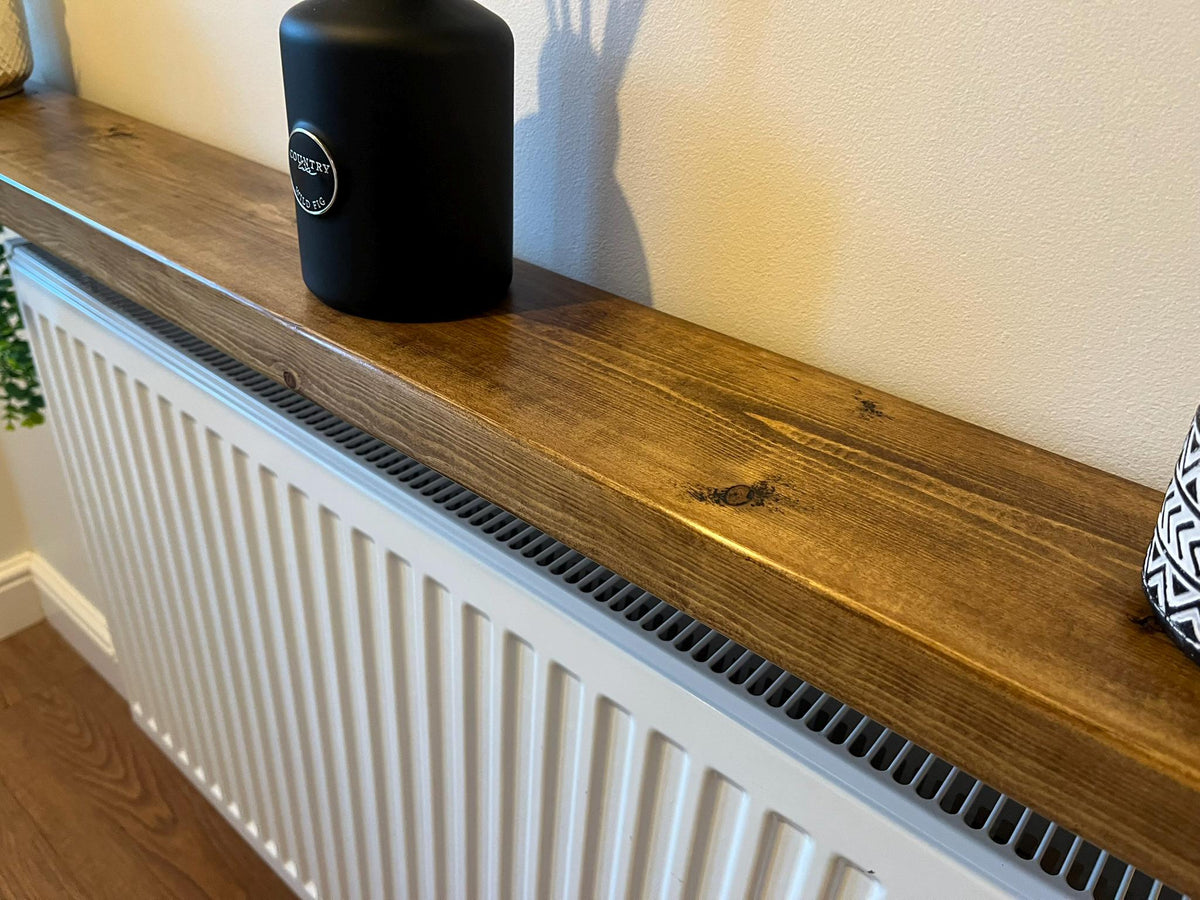 Rustic Radiator Shelf with Brackets - Jacobean or Light Brown - Multiple Lengths Available - Handmade