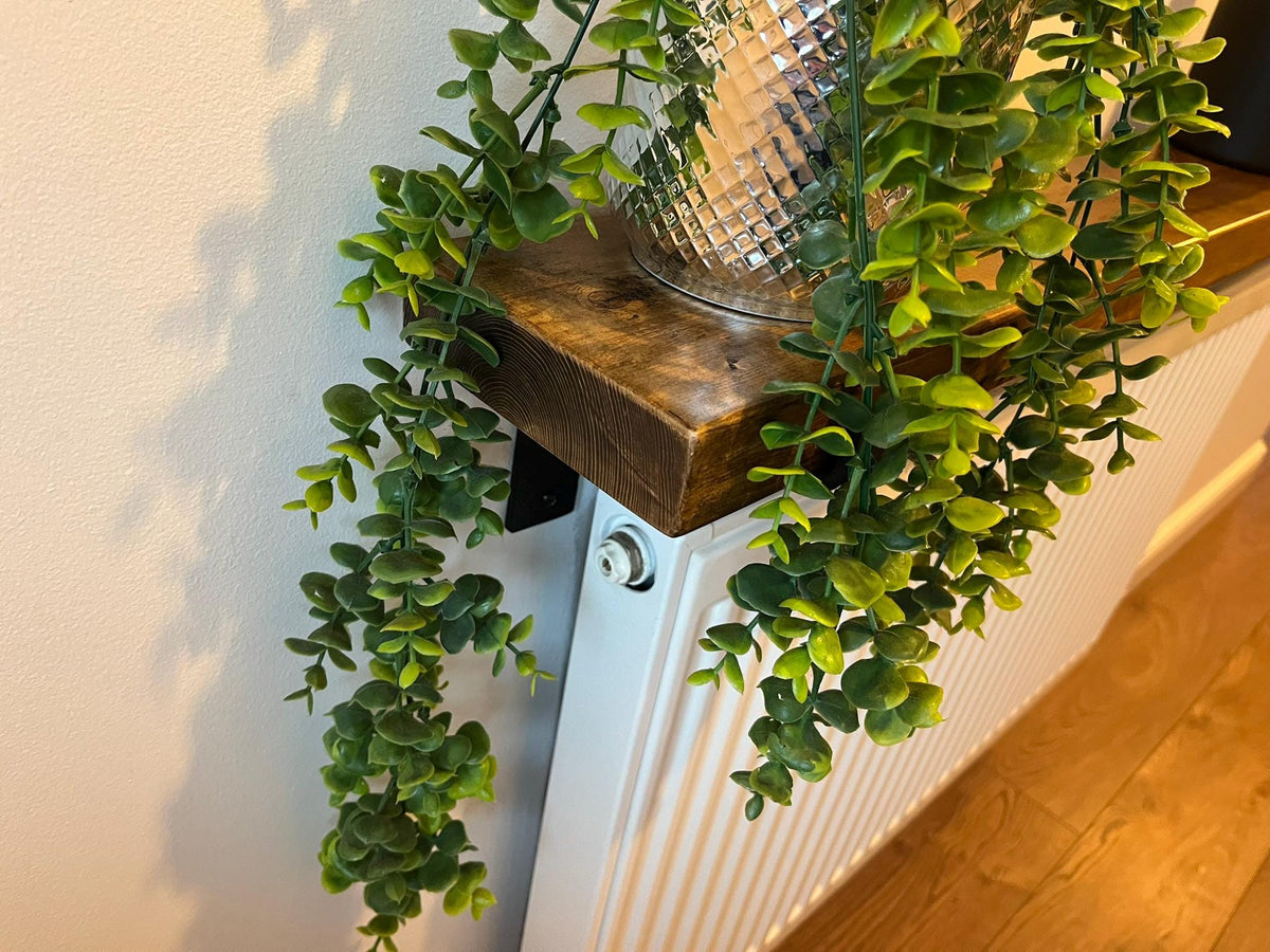 Rustic Radiator Shelf with Brackets - Jacobean or Light Brown - Multiple Lengths Available - Handmade