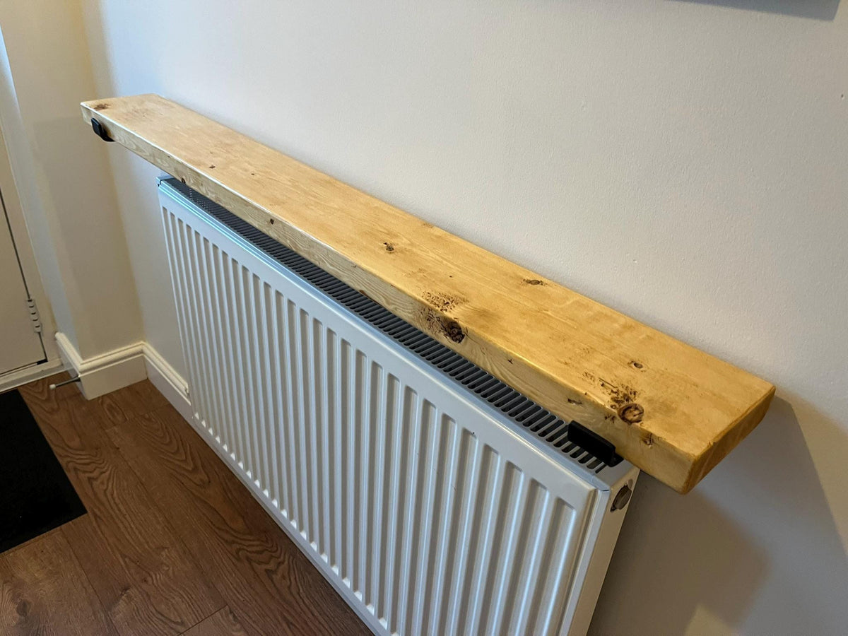 Rustic Radiator Shelf with Brackets - Jacobean or Light Brown - Multiple Lengths Available - Handmade