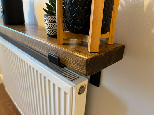 Rustic Radiator Shelf with Brackets - Jacobean or Light Brown - Multiple Lengths Available - Handmade